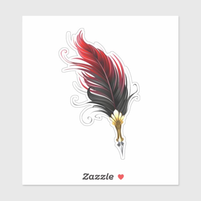Sticker Stylo rouge en plumes avec nib or (Feuille)