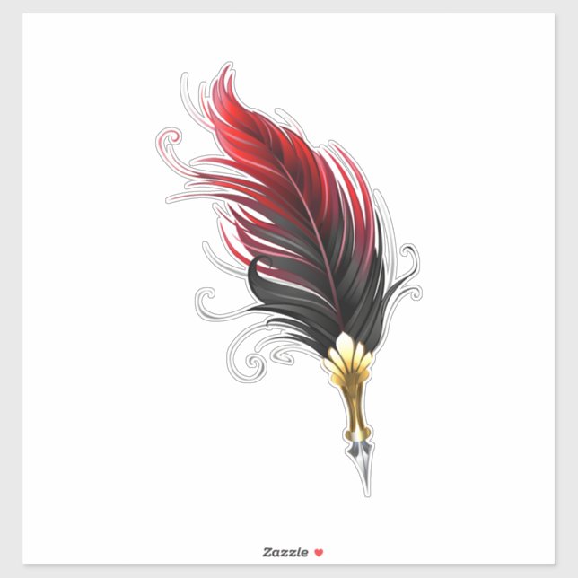 Sticker Stylo rouge en plumes avec nib or (Feuille)