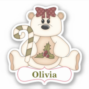 Sticker Sucre de canne Ours Contour de Noël