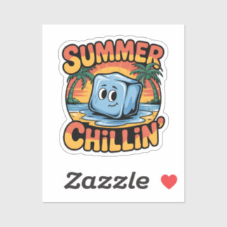 Sticker Summer Chillin' Cute Ice Cube Retro Beach Sunset
