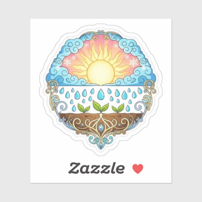 Sticker Sun Rain Growth Nature Symbol Illustration design  (Feuille)