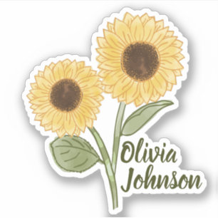 Sticker Sunflower Yellow Cute Nom personnalisé