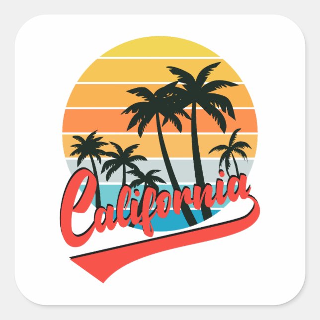 Sticker Sunset California Retro (Devant)