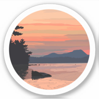 Sticker Sunset Mountain Surplombant le lac