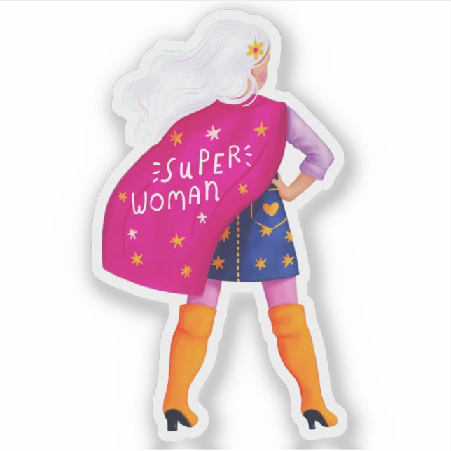 Sticker Super Femme Maman Mère Fille Boss Hero (Devant)