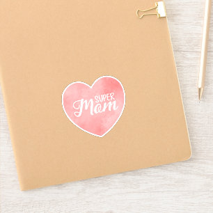 Sticker Super maman dans l'aquarelle rose coeur, jour de l