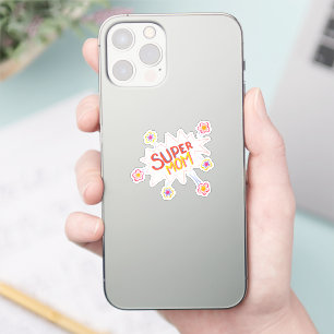 Sticker Super Maman Flower Hand Letting Action bulle