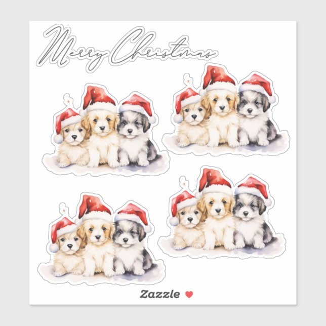 Sticker Super mignon chiots de Noël (Feuille)