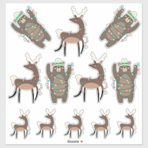 Sticker Super mignon Ours et rennes Noël