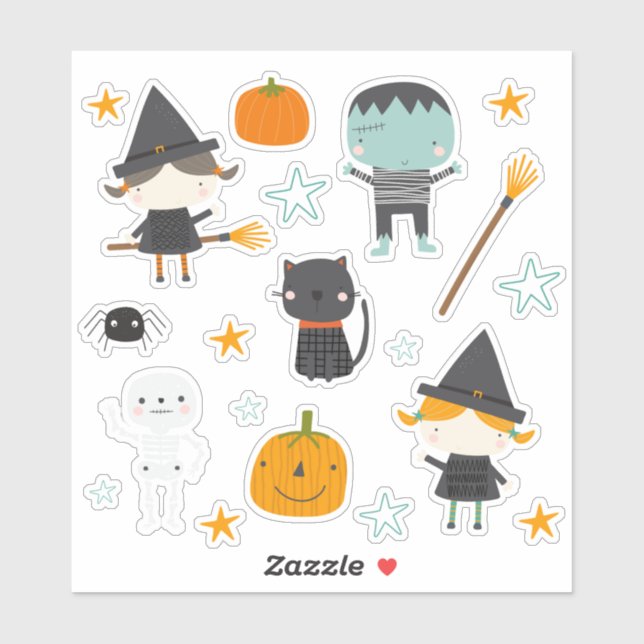 Sticker Super mignon sorcières, Frankenstein et amis (Feuille)