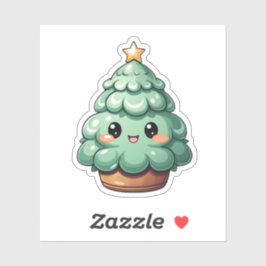 Sticker Super mignon vert souriant arbre de Noël Kawaii