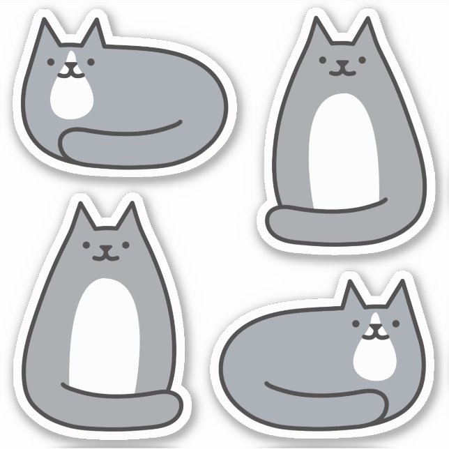 Sticker Super mignonne ronde Kawaii Gray Kitty Chat (Devant)