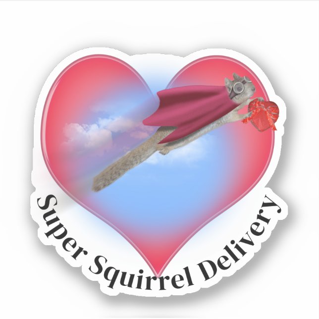 Sticker Super Squirrel Delivery Valentine's Day (Devant)