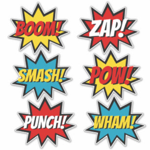 Sticker Superhero Comédie Style de livre Six bulles de tex