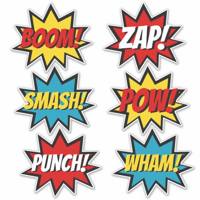 Sticker Superhero Comédie Style de livre Six bulles de tex (Devant)