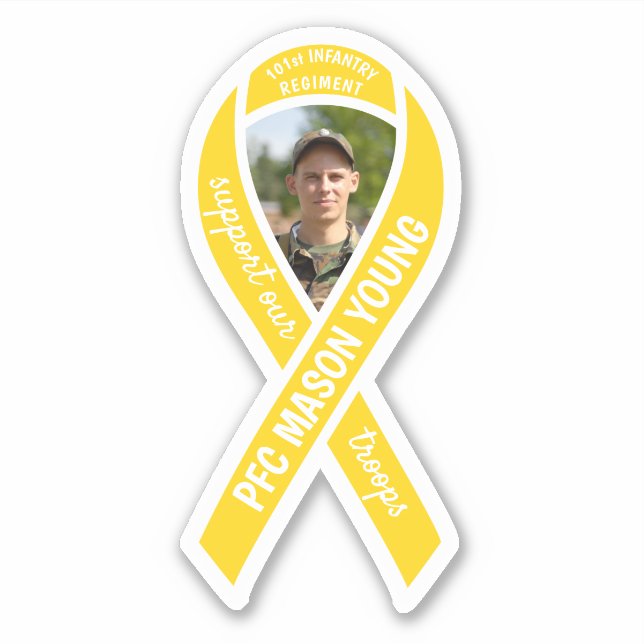 Sticker Support Nos Troupes Ruban Jaune Photo & Nom (Devant)