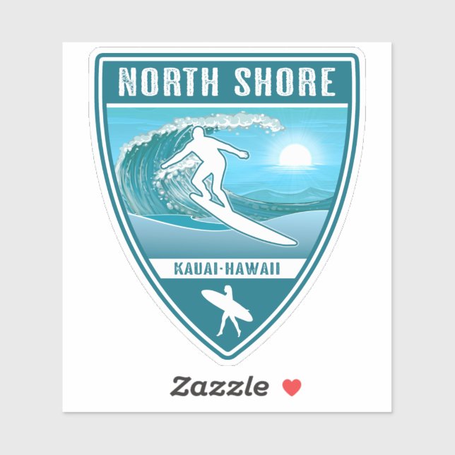 Sticker Surf Côte-Nord Kauai Hawaii (Feuille)