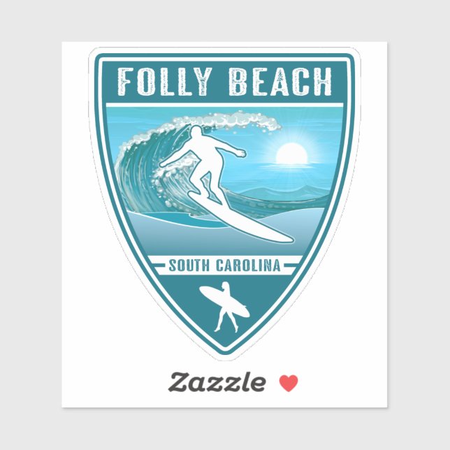 Sticker Surf Folly Beach Caroline du Sud (Feuille)