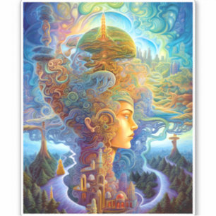 Sticker Surreal Woman Paysage Imaginaire Art