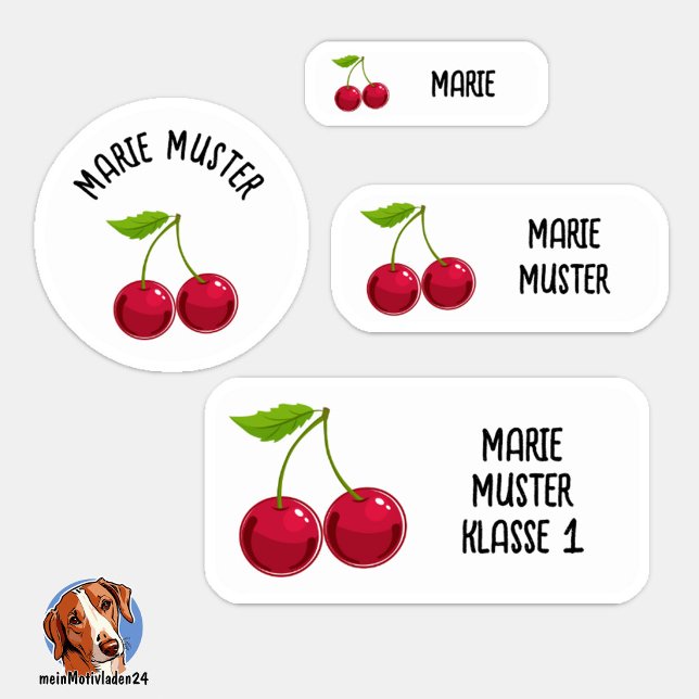 Sticker Süße Kirsche Namensaufkleber – 24er Set weiß (24 verschiedene Namensaufkleber - Motiv: Kirsche - weiß)