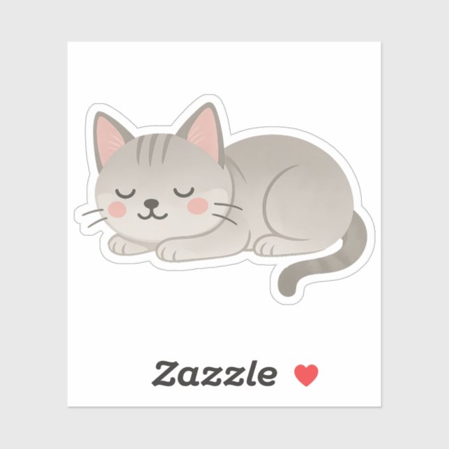 Sticker Sweet Gray Tabby Cat – Sleeping Cartoon Kitty (Feuille)