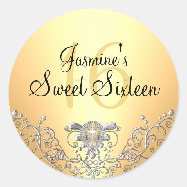 Sticker Sweet sixteen de bijoux à étincelles jaune (Devant)