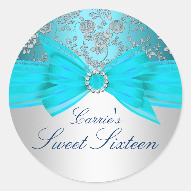 Sticker Sweet sixteen Rose argent et bleu (Devant)