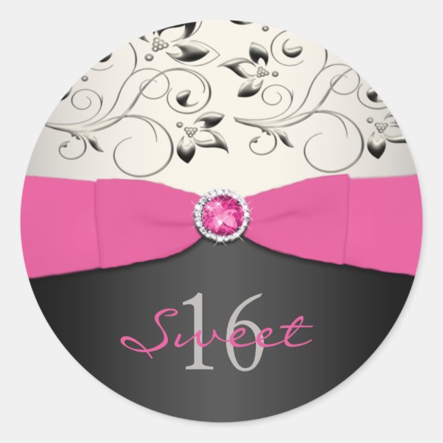 Sticker Sweet sixteen rose, noir et argent (Devant)