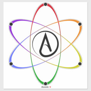 Sticker Symbole d'atome athée arc-en-ciel noir