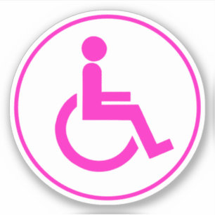 Sticker Symbole de handicap handicapé rose et blanc Rond