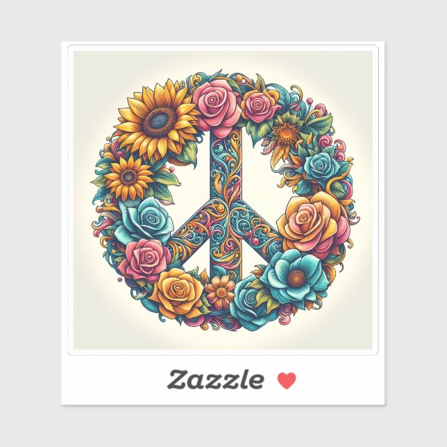 Sticker Symbole de la paix florale Design célébrant l'harm (Feuille)