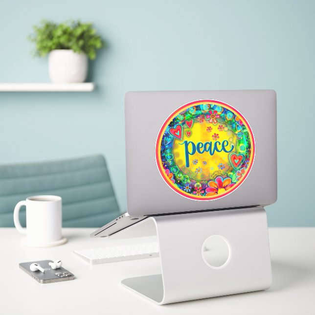 Sticker SYMBOLE DE LA PAIX JOLIE Florale Jaune Inspirivée (Ordinateur portable sur le bureau)