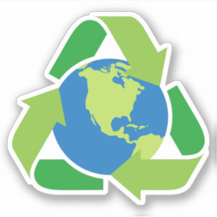 Sticker Symbole de recyclage avec la planète terre