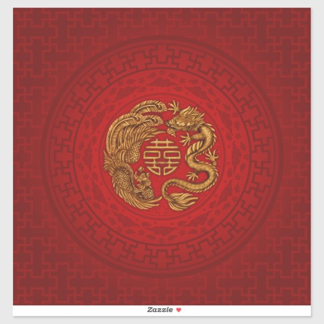 Sticker Symbole du Bonheur Double avec Phoenix et Dragon (Feuille)