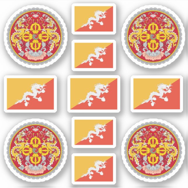 Sticker Symboles nationaux bhoutanais /armoiries et drapea (Devant)