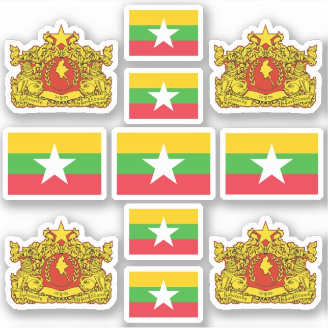 Sticker Symboles nationaux birmans / blason et drapeau (Devant)