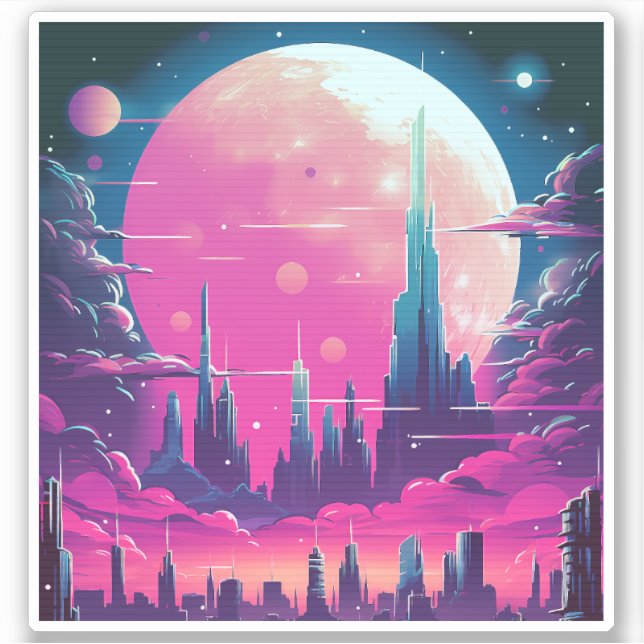 Sticker Synthwave City Skyline (Devant)