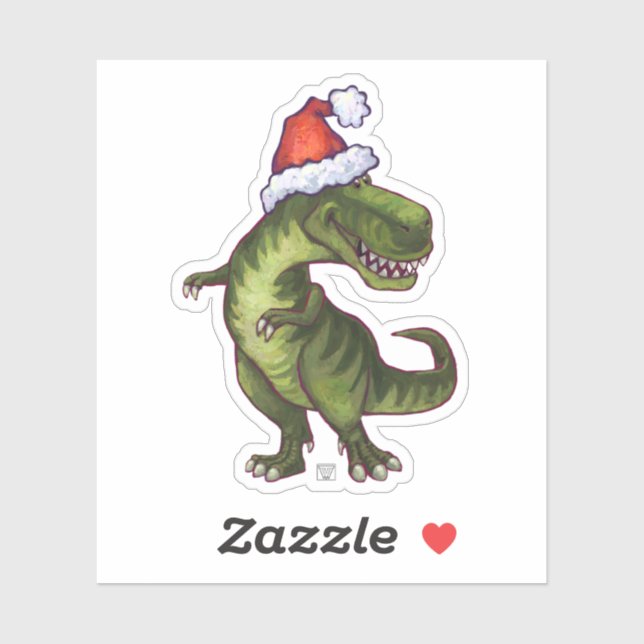 Sticker T-Rex mignon dans un chapeau de Père Noël (Feuille)