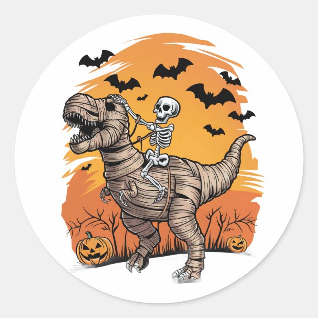 Sticker T-Rex Mignonne Halloween Skeleton équitati (Devant)