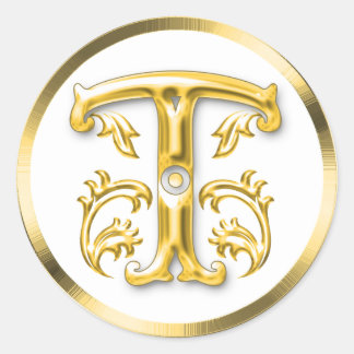 Sticker T rond initial en or