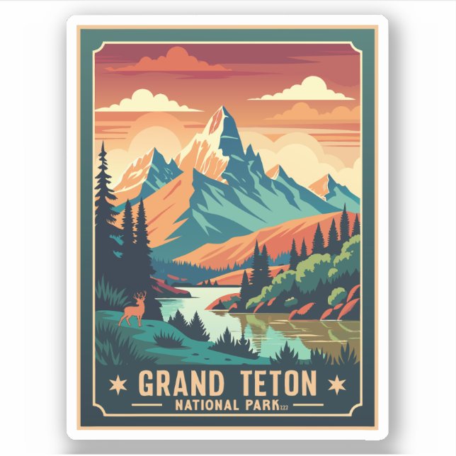 Sticker T-shirt de randonnée Retro Grand Teton (Devant)