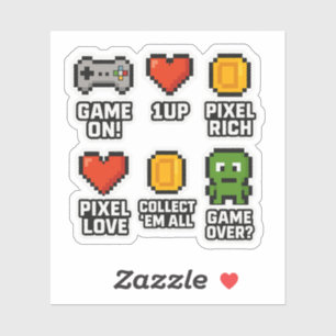 Sticker T-shirt Pixel Gamer Rétro   Icônes de jeu amusante