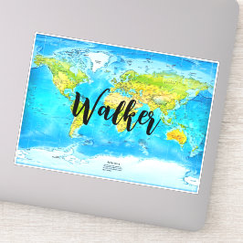 Sticker Tag Classic World Map, Trip & Travel Name