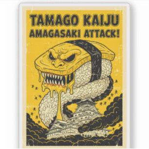 Sticker Tamago Kaiju Amagasaki Attaque Monstre Sushi Rétro