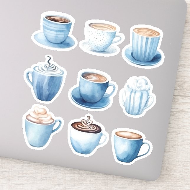 Sticker Tasses à café aquarelle bleue 4 (Détail)