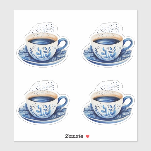 Sticker Tasses à café aquarelle bleue 5 (Feuille)