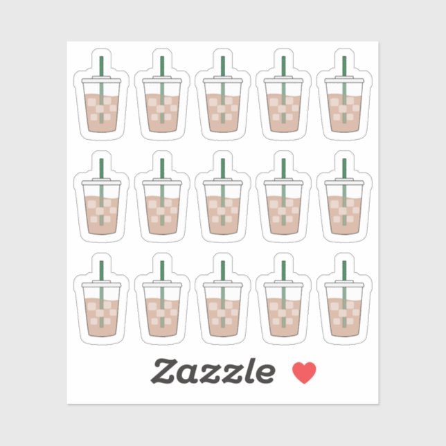 Sticker Tasses de doodle de café glacé pour amateurs de ca (Feuille)