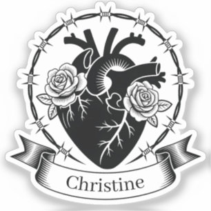 Sticker Tatouage de cœur anatomique : Conception en noir e