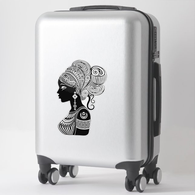Sticker Tatouage Tribal Portrait de Fille Africaine (Sur valise)