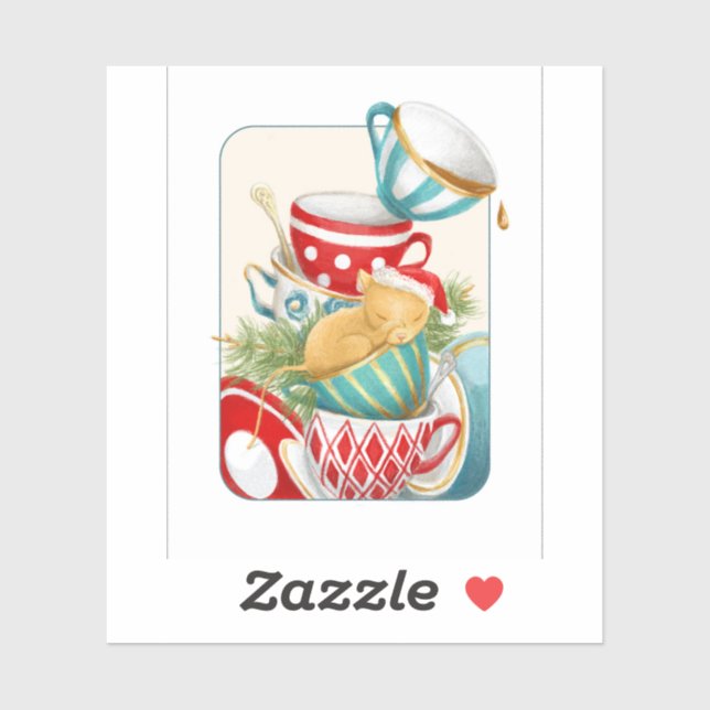 Sticker Tea Party & Dormouse de Noël dans la tasse (Feuille)